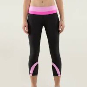 Lululemon Run Inspire Crop Leggings Women’s 6 Gray Pink Back Zipper Running
